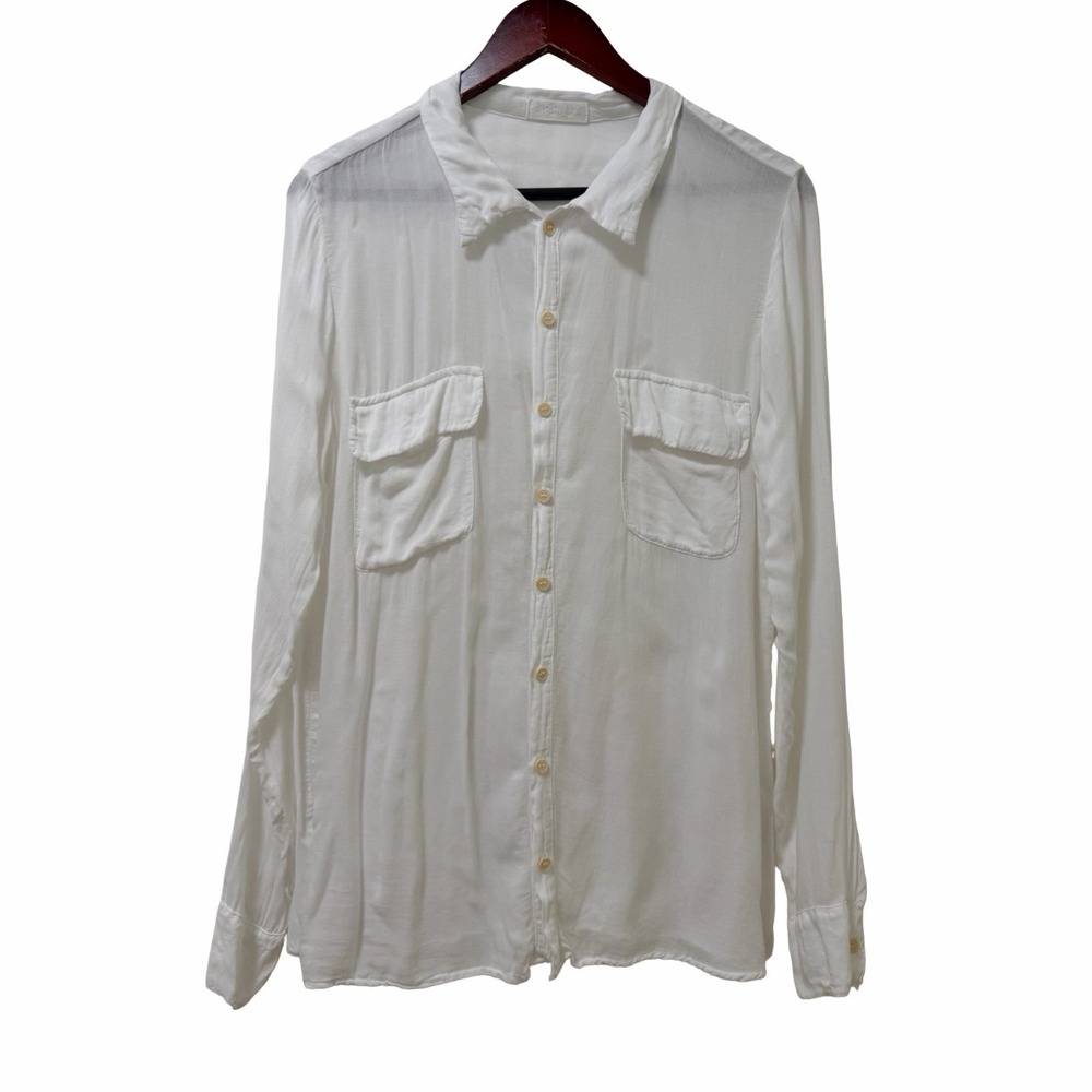 CP Shades Womens Rayon Down Long Sleeve Shirt Size M White Beach Resort Vacay
